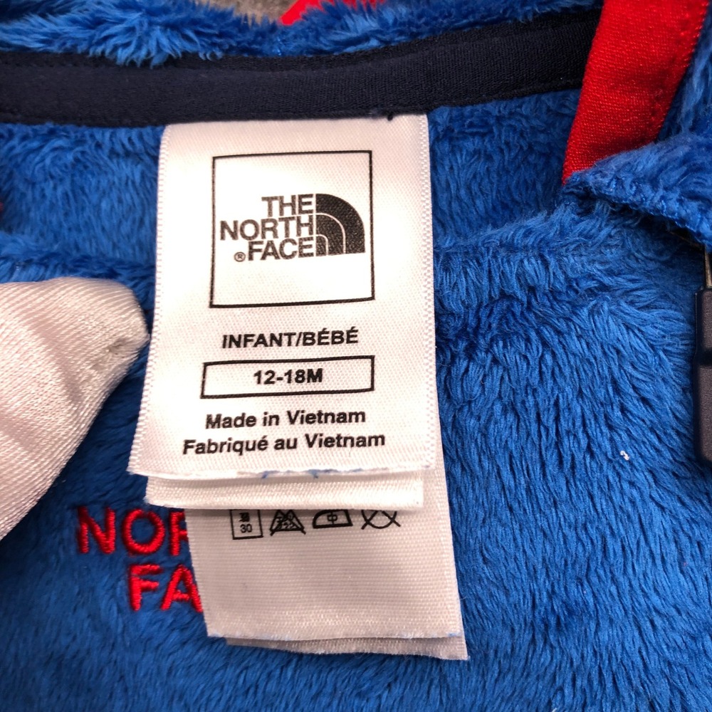 The North Face Fleece Bunting Suit Baby 12-18M Blue Red Hooded One Piece Romper - Picture 6 of 10